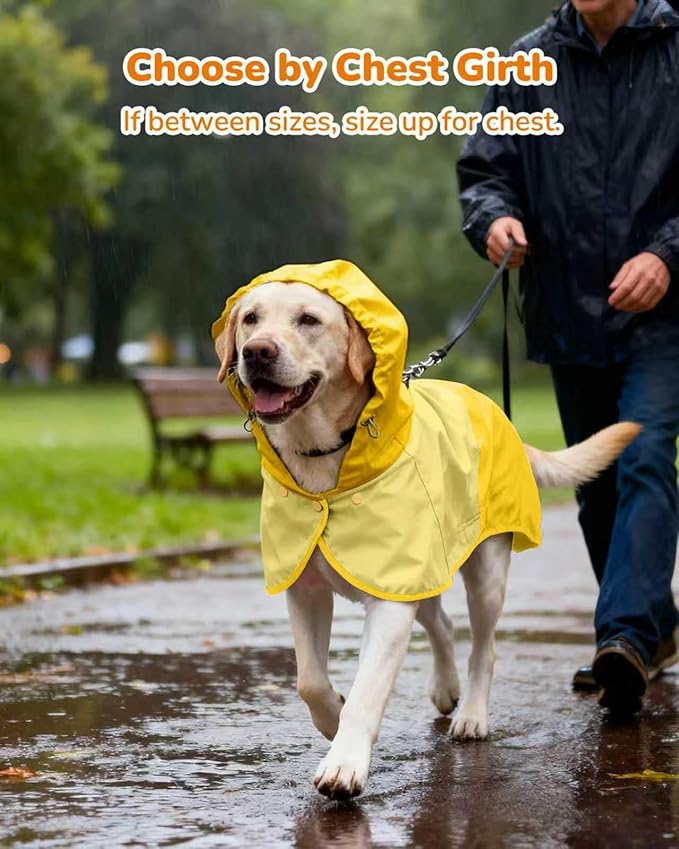 Waterproof Dog Raincoat with Hood, Extended Coverage Rain Jacket for Samll Dogs, Wind-Resistant Secure Fit with Leg Straps, Reflective, Leash Hole, Easy Hook & Loop Fastener On/Off, Yellow, XS