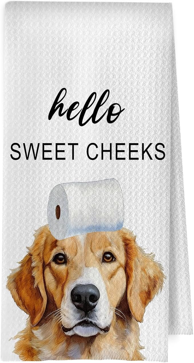 Golden Retriever Bathroom Towels - Funny Golden Retriever Decorative Waffle Weave Hand Towels for Toilet Bathroom, 16×24 Inches