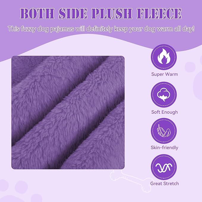 Fuzzy Dog Pajamas Turtleneck Dog Clothes Warm Soft Cozy Lightweight Dog Pjs Dog Sweaters for Small Dogs(Purple-S/M)
