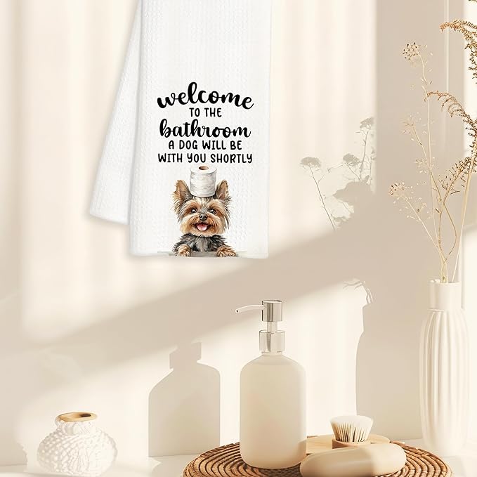Funny Yorkshire Terrier Hand Towels for Bathroom Decor, Yorkie Gifts for Women, Dog Lover Gifts Decorative Hand Towels for Bathroom Restroom Room, 16x24 Inch