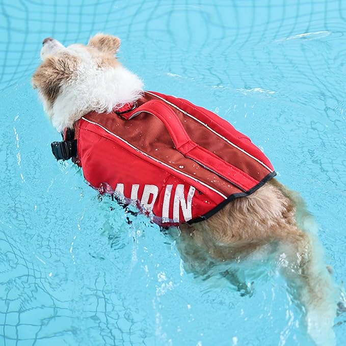 Dog Life Jacket, Red Air-in Inflatable Life Vest for Dogs in Every Adventure, Dog Swim Vest with Reflective Air in, Complete Protection Pet Life Jacket for Your Furry Companion-Size S