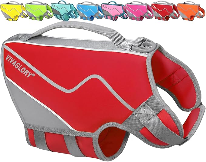VIVAGLORY Neoprene Dog Life Vest, Dog Life Jacket for Swimming & Boating, Lightweight & Buoyancy for Puppy Doggy, Swimming Vest with Handle, XS, Red