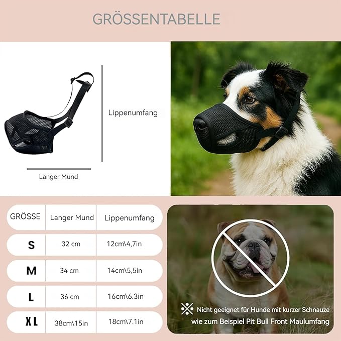 Dog Muzzle – Mesh Soft Muzzle for Small Medium Large Sized Dogs, Adjustable for No Bark, Scavenging, Licking & Chewing, Prevent Biting, Black (L)