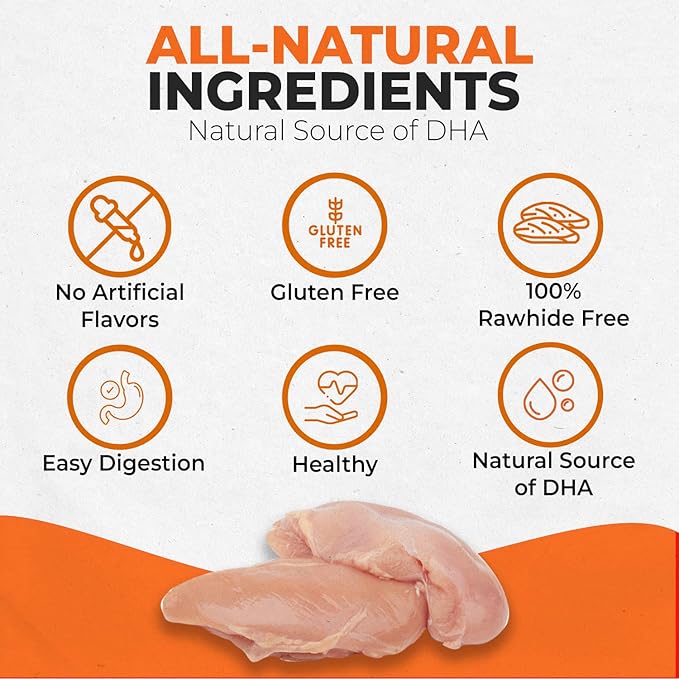 Canine Naturals Puppy Chicken and Rice Chew - Rawhide Free Puppy Treats - Made with USA Chicken - All-Natural & Easily Digestible - 2 Pack of 7-Inch Rolls for Puppies