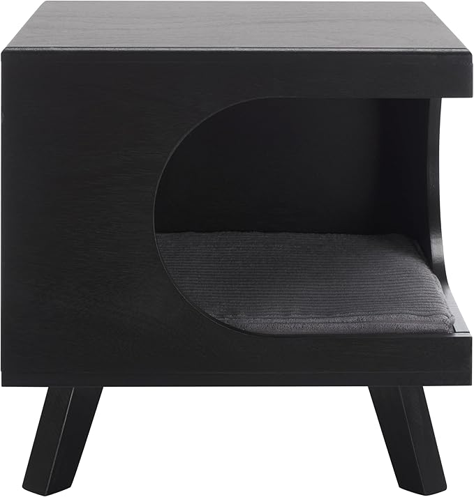 SAFAVIEH Home Collection Bean Mid-Century Matte Black Square Covered Cave Small Pet Cat Bed (Fully Assembled)