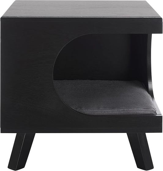SAFAVIEH Home Collection Bean Mid-Century Matte Black Square Covered Cave Small Pet Cat Bed (Fully Assembled)