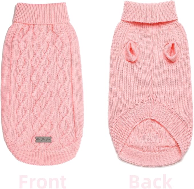 Pullover Valentines Dog Sweater, Cable Knitwear, Classic Turtleneck Warm and Soft Clothes for Chihuahua, Bulldog, Dachshund, Pug, Yorkie,Dog Outfits for Small Dogs Medium Dogs, (Pink M)