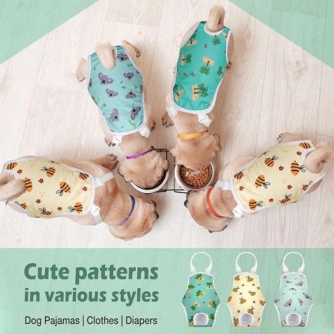 3 Pack Washable Female Dog Diaper Onesie Sanitary Pantie with Adjustable Suspender, Reusable Fixed Doggie Diapers, Super Absorbent Leakproof for Small Toy Dog in Heat Cycle XS/S