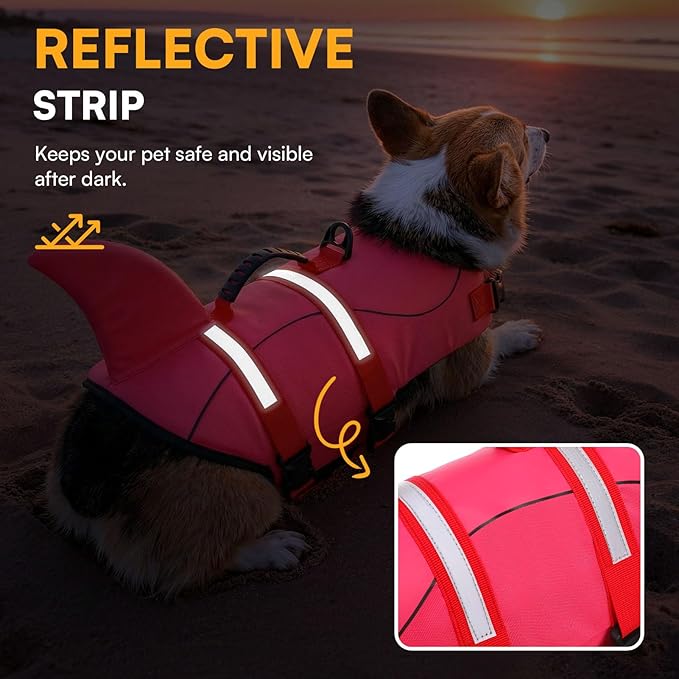 Queenmore Dog Life Jacket High Flotation, Reflective Dog Life Vest for Swimming, Adjustable Dogs Life Preserver Rescue Handle Spring Summer Pool for Small, Medium, Large Dogs (Rosepink,S)