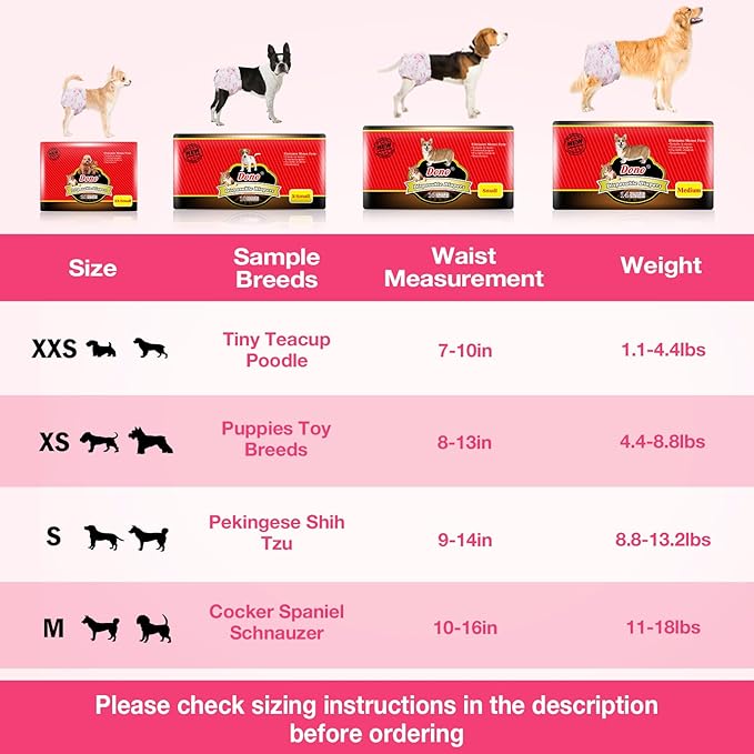 Dono Disposable Dog Diapers Female Doggie Diapers for Puppy Dogs and Cats in Heat with Cute Design, Pink, 40pcs, XXS