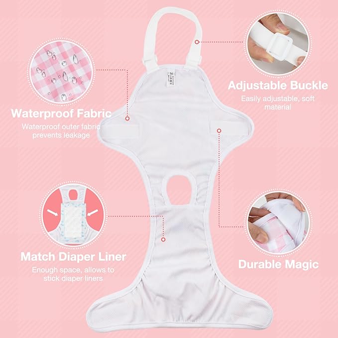 MICOOYO Dog Diaper Onesie Sanitary Pantie with Adjustable Suspender Washable Dog Period Panties Doggie Diapers Pet Underwear Female Dogs Diapers for Heat (Striped, S/M)
