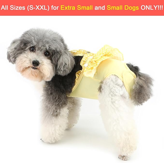 Zunea Washable Female Small Dog Diapers for XS/S Size Dogs Adjustable Suspender Reusable Puppy Sanitary Diaper Pantie Cute Plaid Nappies Skirt for Doggy Chihuahua Yorkie in Heat Yellow L