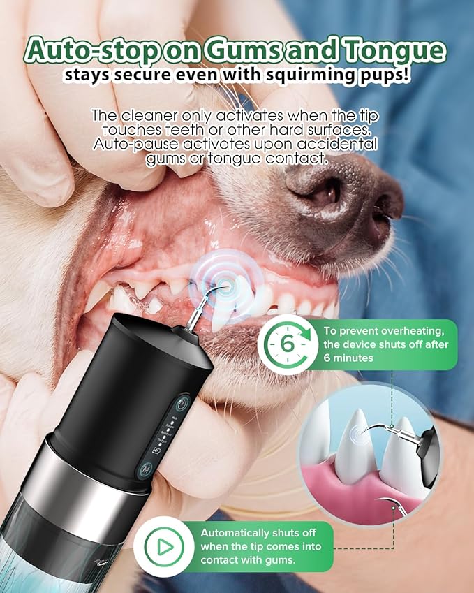 YABIFE Non-Vibrating Ultrasonic Tooth Cleaner for Dogs with Water Cooling System. Dog Plaque and Starter Remover, with Dental Care Kit and Teeth Brush, 3 Cleaning Modes with Lighting
