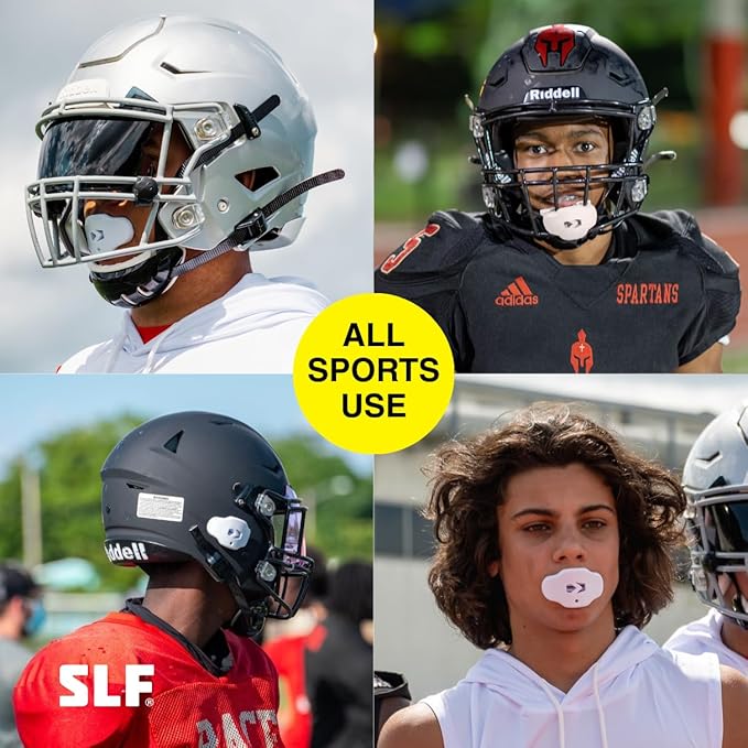 SLEEFS Football Mouth Guard - Lip/Mouthguard with Helmet Strap - Lip/Teeth Protector Mouthpiece - No Boil - for Youth/Adults, Maximum Air Flow, for All Sports - Momma This One for You