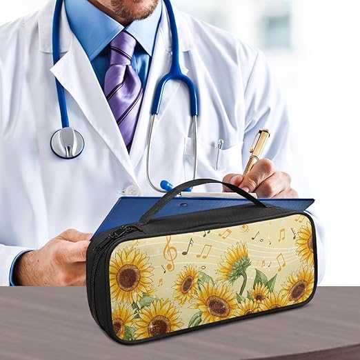 Gomyblomy Sunflower Music Note Stethoscope Bag Large Stethoscope Case with Extra Mesh Pocket for Nurse Accessories Portable Stethoscope Holder Storage for Most Stethoscopes