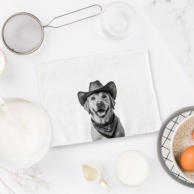 Labrador Retriever Gifts Western Dog Kitchen Towels, Gifts for Labrador Retriever Lovers Cowboy Decorative Hand Dish Tea Towel for Kitchen, Funny Dog Cowboy Cowgirl Home Bathroom Decor(16x24In)