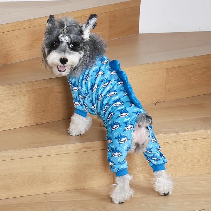 CuteBone Shark Costume Dog Pajamas, Stretchy Spandex Crystal Velvet Sleepwear Coat for Small Dogs, Soft & Warm Pet Outfit Clothes for Cold Weather, Cozy Pullover Design COSP07L