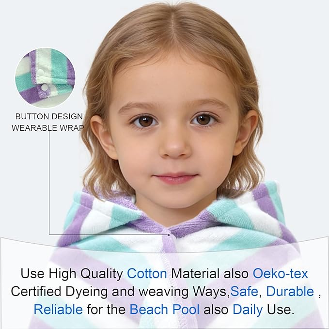 VOOVA & MOVAS Toddler Hooded Bath Towels 0-3T, 25''X40, Soft | Thick | 100% Cotton | Absorbent Towel Wrap for Baby, Perfect for Beach, Pool, Bath, Swimming,Blue Purple Stripe