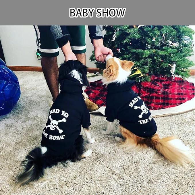EXPAWLORER Dog Hoodie Sweater - Bad to The Bone Dog Sweatshirt Skeleton Costume, Warm Fleece Lined Pet Clothes with Leash Hole, Fall Winter Cozy Soft Pet Outfit Coat for Large Giant Dogs, 2XL
