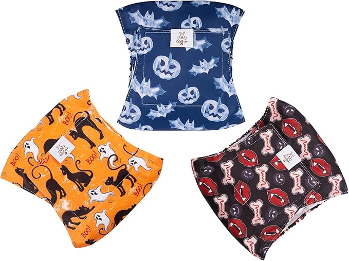 CuteBone Halloween Male Dog Diapers Belly Bands 3 Pack for Male Dogs Wraps Washable Doggie Pants DM23S