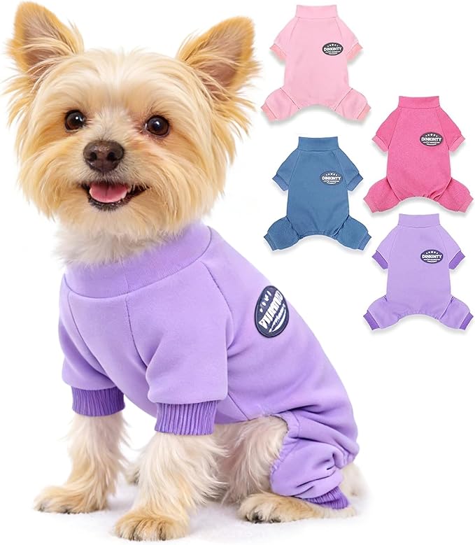 Dog Clothes for Small Dogs Winter Pajamas Dog Sweater Girl Boy Warm Soft Puppy Pjs Stretchy Jumpsuit Doggie Pet Outfits XXS~L (Purple, Medium)