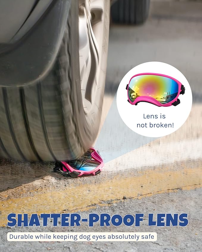 Large Dog Sunglasses, Dog Goggles Large Breed and Medium, UV Protection, Windproof, Dustproof and Snowproof. Shatterproof Lens, Adjustable Strap