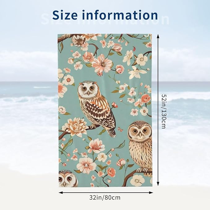Cute Owl Beach Towel 31inx51in, Animal Sand-Free Microfiber Bath Towel Ultra Soft Quick Dry Pool Towel Absorbent Towel Lightweight Towel for Swimming Bathroom Decor