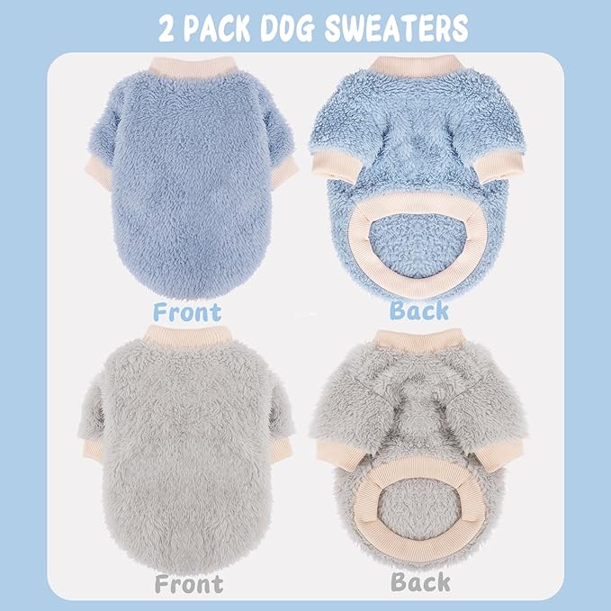 2 Pieces Dog Sweater for Small Dogs Winter Warm Puppy Sweater Fleece Cute Dog Clothes for Dogs Like Chihuahua Yorkie Thick Pet Clothing (Light Grey, Blue, Medium)