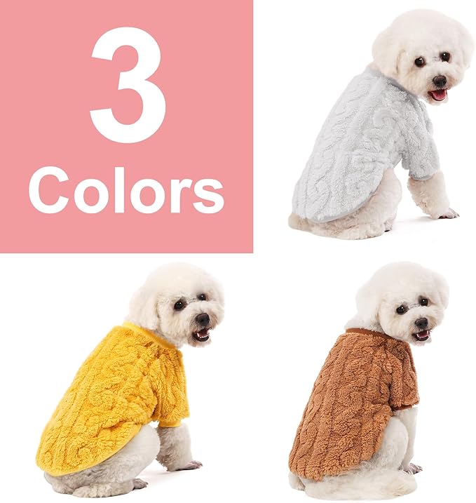 Dog Sweater, 3 Pack Dog Sweaters for Small Dogs or Cats, Girl or Boy, Warm Dog Clothes Shirt Coat for Winter Christmas (Beige, Coffee, Yellow, Large)