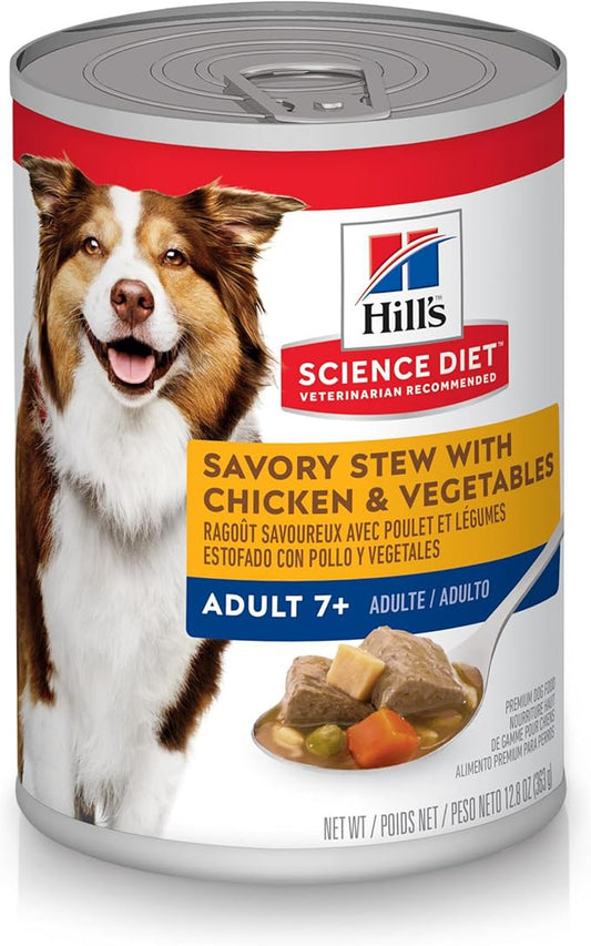 Hill's Science Diet Adult 7+, Senior Adult 7+ Premium Nutrition, Wet Dog Food, Chicken & Vegetables Stew, 12.8 oz Can, Case of 12