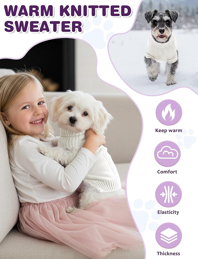 Dog Sweaters for Small Medium Large Dog, Classic Turtleneck Pet Clothes Warm Thermal Doggy Winter Coat, Thick Double Knitting Collar Pullover Cold Weather Puppy Jacket for Indoor & Outdoor Wear