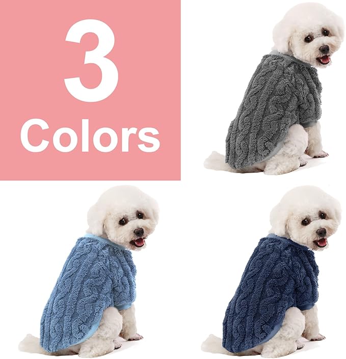 Dog Sweater, 3 Pack Dog Sweaters for Small Dogs or Cats, Girl or Boy, Warm Dog Clothes Shirt Coat for Winter Christmas (Blue, Dark Blue, Grey, X-Small)
