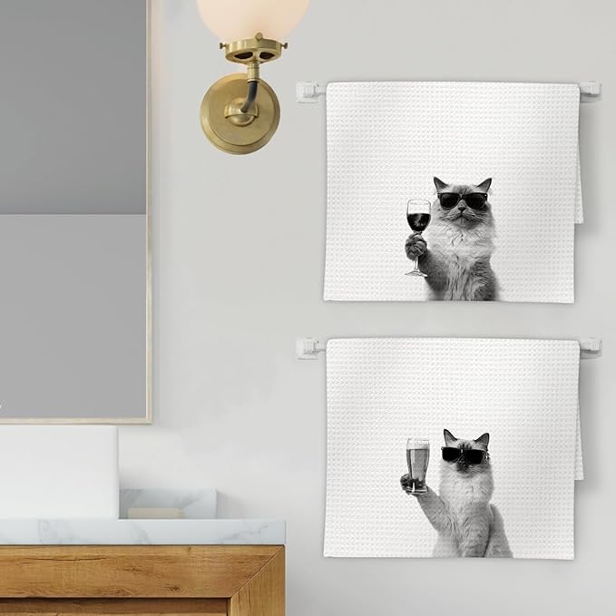 Ragdoll Cat Gifts Wine Kitchen Towels Set of 2, Funny Cats Beer Lover Decorative Hand Dish Towel for Kitchen Home Bar, Gift for Ragdoll Cat Beer Wine Lovers Home Bar Decor(16x24Inch)
