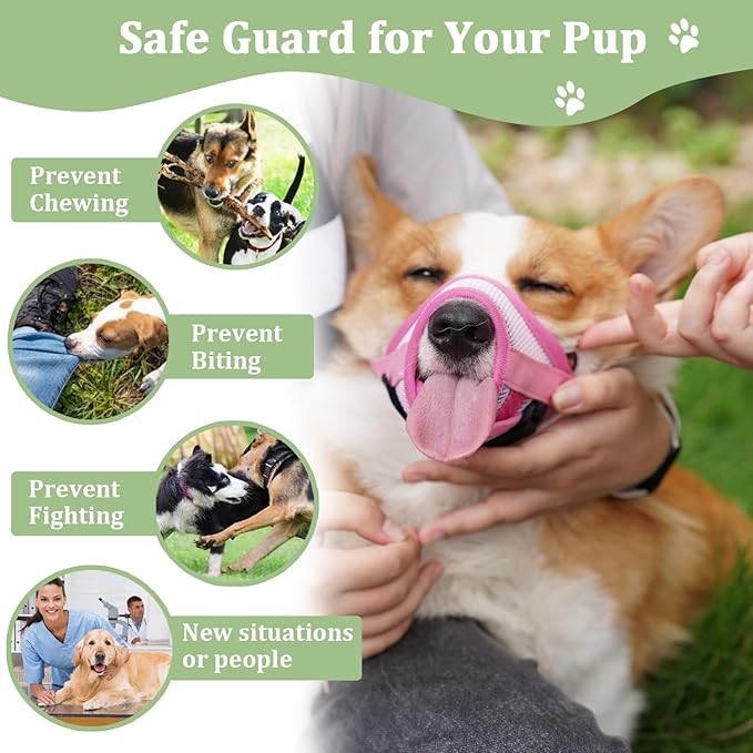 Mayerzon Dog Muzzle, Breathable Mesh Puppy Muzzles with Adjustable Hook and Loop for Small Medium Large Dogs Poodle Border Collie Labrador Retriever for Biting Chewing Trimming (XL, Pink)