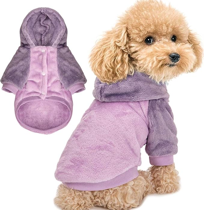 FabriCastle Dog Hoodie Sweater for Small Dogs Boy and Girl, Small Dog Clothes XS XXS Puppy Sweatshirt, Pet Outfit, Cat Clothing Super Soft Warm Snap On Closure (Lavender-Purple, X-Small)