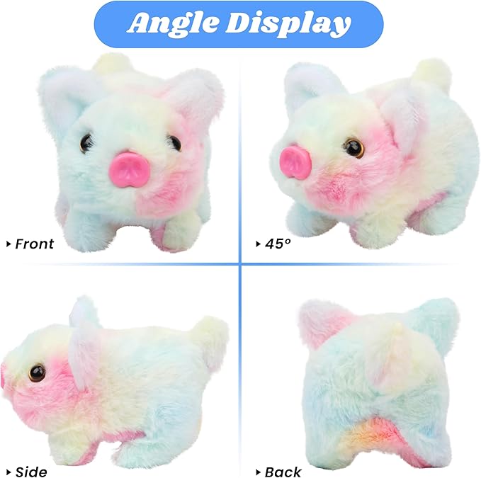 Hopearl Walking Piggy Pet Interactive Crawling Piglet Electronic Plush Toy Pig Oink Twitch Nose Wag Tail Animated Gifts for Toddlers Birthday, Rainbow, 8''