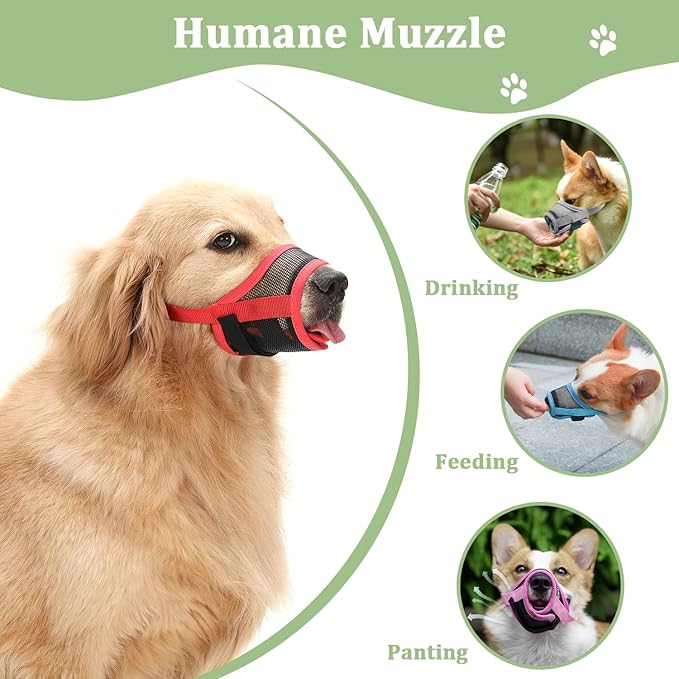 Mayerzon Dog Muzzle, Breathable Mesh Puppy Muzzles with Adjustable Hook and Loop for Small Medium Large Dogs Poodle Border Collie Labrador Retriever for Biting Chewing Trimming (XL, Red)