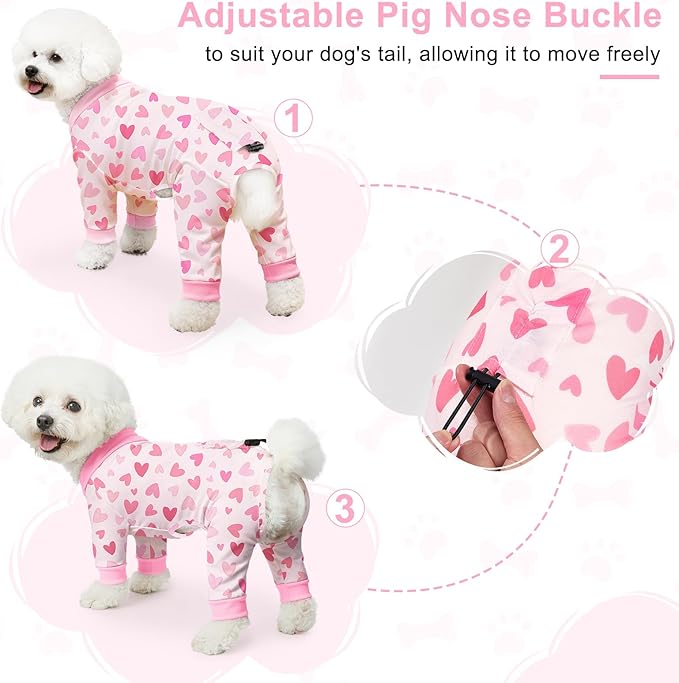Bienbee Dog Pajamas, 4 Pack Dog Recovery Suit Shedding Suit Cute Soft Puppy Clothes Dogs Pjs Onesies Jammies Adjustable Breathable & Stretchy Clothes for Small Medium Large Dogs Girl Boy Puppy-XS