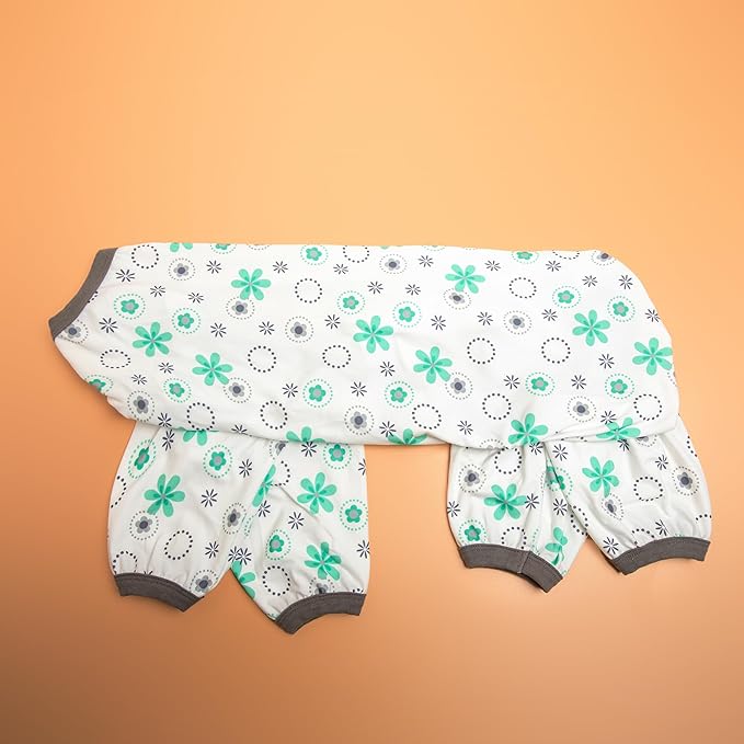 LovinPet Pitbull Onesie Shedding Suits for Dogs, Pet Anxiety Relief PJ's, Uv Protection Dog Tshirt,Comfy Stretchy Fabric,Mint Floral Print,Large Dog Pjs,Pullover Pitbull Clothes for All Seasons,2XL