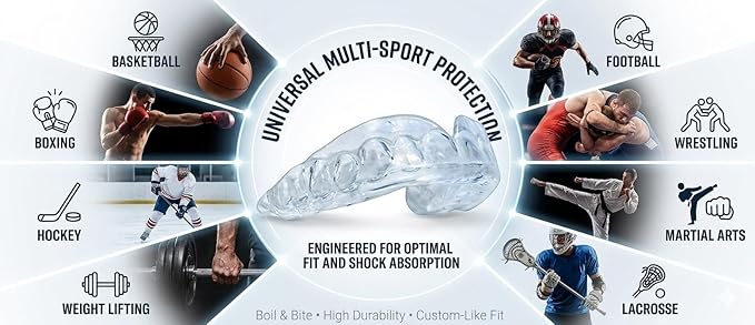 Professional Sport Mouth Guards- 2 Pack - No BPA - Safe Clear Color - No Color Additive - Athletic Teeth Mouth Guards - Fit Any Mouth Size - Custom Fit - Free Carrying case Included