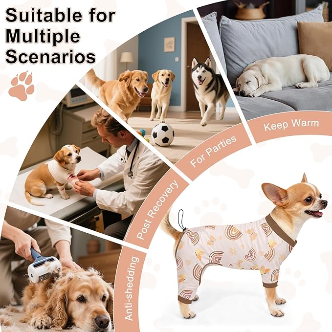 Bienbee Dog Pajamas, 4 Pack Dog Recovery Suit Shedding Suit Cute Soft Puppy Clothes Dogs Pjs Onesies Jammies Adjustable Breathable & Stretchy Clothes for Small Medium Large Dogs Girl Boy Puppy-XS