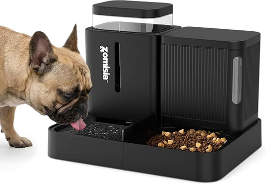 Gravity Dog Food and Water Dispenser, 2 in 1 Automatic Dog Feeder with 180 Degree Rotatable, 2 Pack Large Capacity Self Feeding for Small Dogs Puppy, Black, 1.6GALx2