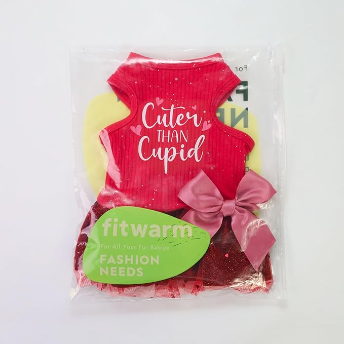 Fitwarm Cuter Than Cupid Dog Tulle Dress, Cute Girl Dog Clothes, Funny Pet Apparel, Burgundy Red, XS