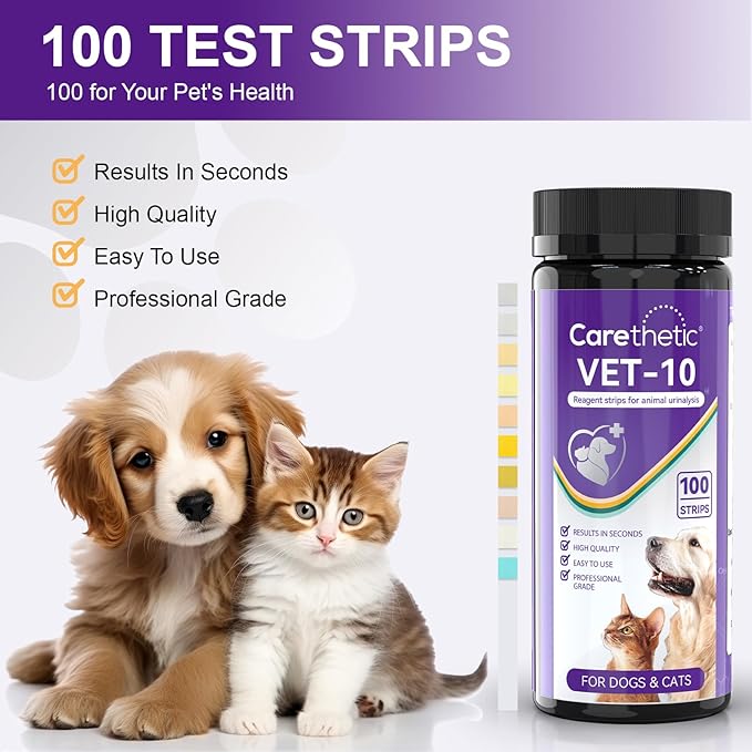 Pet Urine Test Strips – 10 Parameter Cat & Dog Urine Test Kit, At-Home UTI Test for Cats & Dogs, Easy to Use, Fast Results