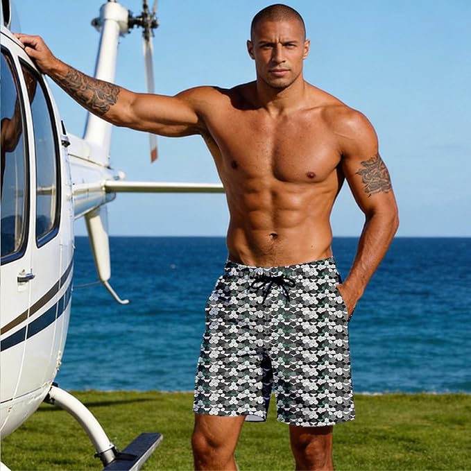 Mens Swim Trunks with Compression Liner Quick Dry Zipper Pocket Bathing