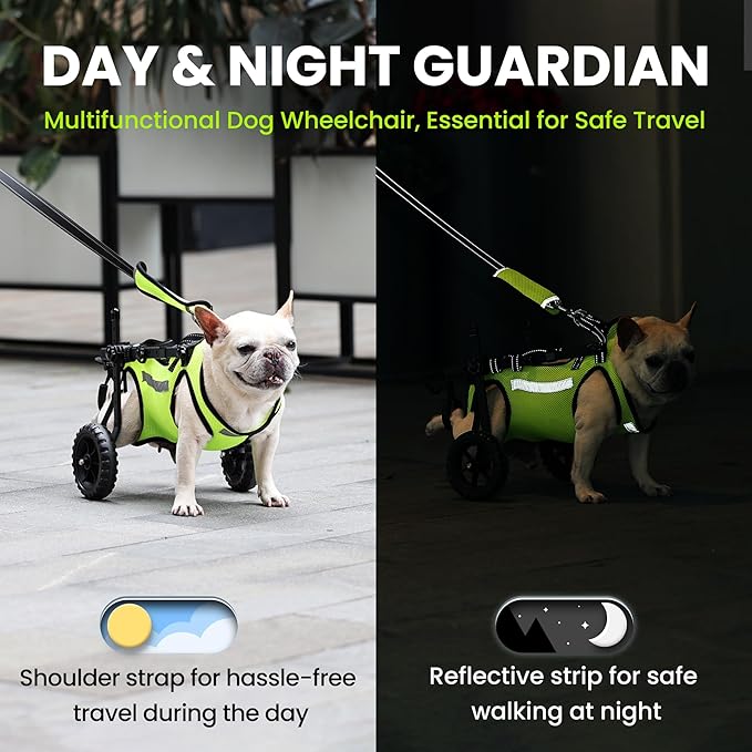 Adjustable Dog Wheelchair for Back Legs, for All Breed Dog - Includes High-Visibility Vest, Leash & Sling Lift, Lightweight Pet Wheelchair for Disabled Hind Legs (XXL, for Large Breed Dog)