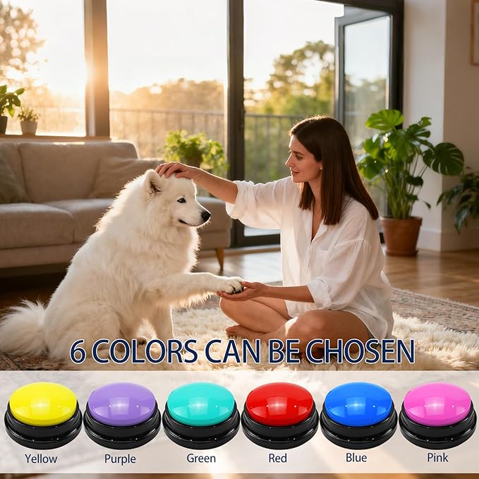 6 Pack Voice Recording Button, Dog Buttons for Communication Pet Training Buzzer, 30 Second Record & Playback for Pet, Office, Home - 6 Color