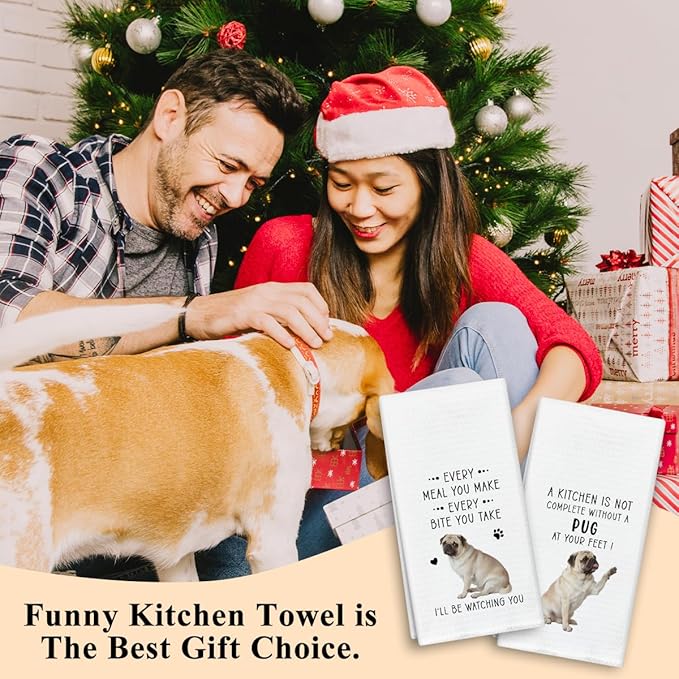 Funny Pug Dish Towels for Kitchen Sets of 2, Gifts for Pug Dog Lover, Drying Cloth Tea Towel Hand Towels for Cooking Baking Bathroom Decor, 16 x 24 Inch -22