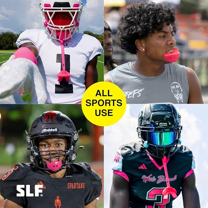 SLEEFS Football Mouth Guard - Lip/Mouthguard with Helmet Strap - Lip/Teeth Protector Mouthpiece - No Boil - for Youth/Adults, Maximum Air Flow, for All Sports - Momma This One for You