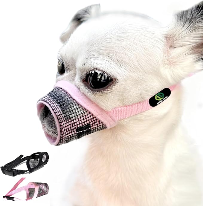 Dog Muzzle 2PCs,Soft Air Mesh Muzzle Breathable for Barking Grooming Biting Chewing for Small Medium Breeds, Barkless Mesh Muzzle Stop Puppy Eating Poop&Rocks XXS XS S (Pink, Black)